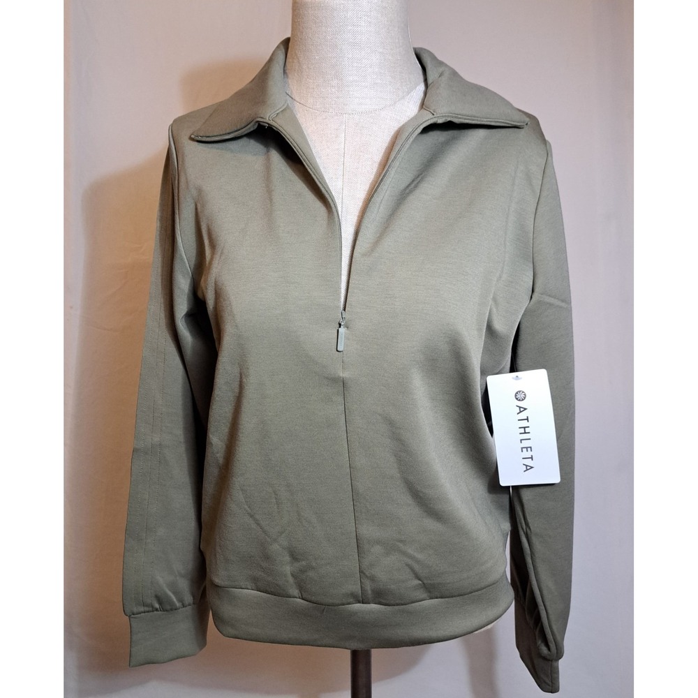 Athleta‎ Womens Allure 1/4 Zipper Long Sleeves Sweatshirt Olive Green Size Small
